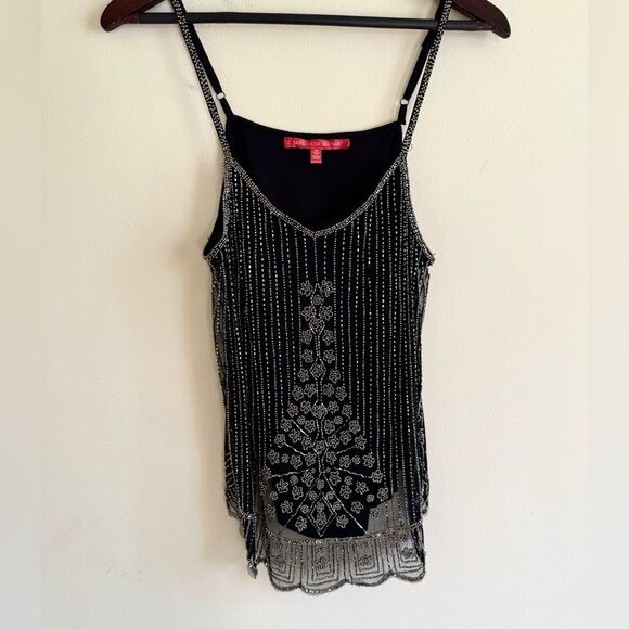 Saks Fifth Ave silver Beaded Black top M - Picture 4 of 5